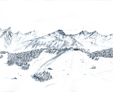 Papier peint montagne Megève – Fresque artistique peinte à la main - Muralconcept