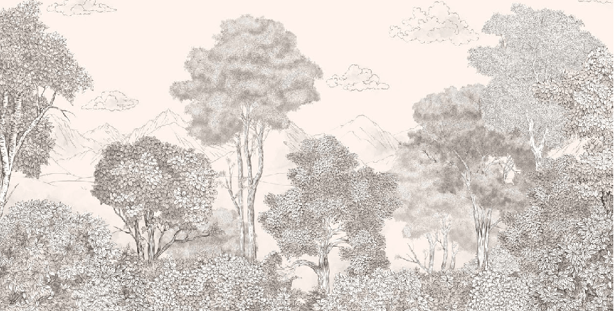 Papier peint panoramique Forêts et Monts Crayonnés Beige - Muralconcept