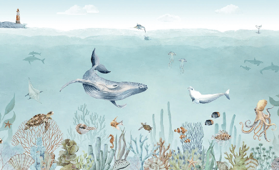 Papier peint panoramique vie marine, XXL, tendance