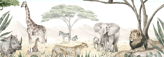 Papier peint enfant savane en peinture - Muralconcept