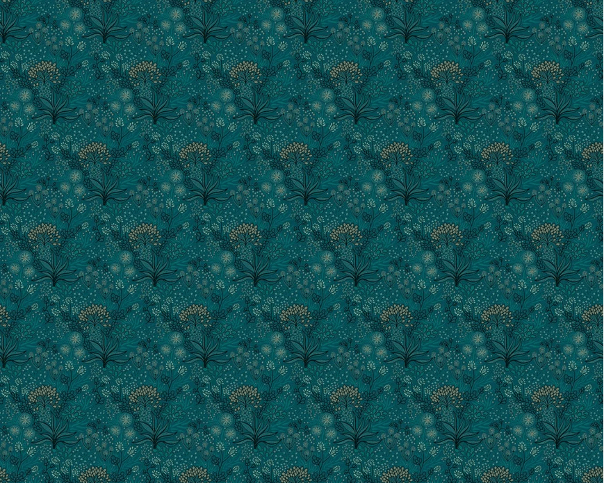 Papier peint salle de bain essence végétale bleu canard - Muralconcept