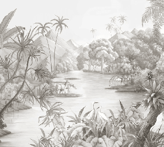 Papier peint panoramique jungle pittoresque - Muralconcept