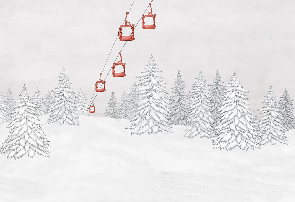 Papier peint montagne télécabine rouge - Muralconcept