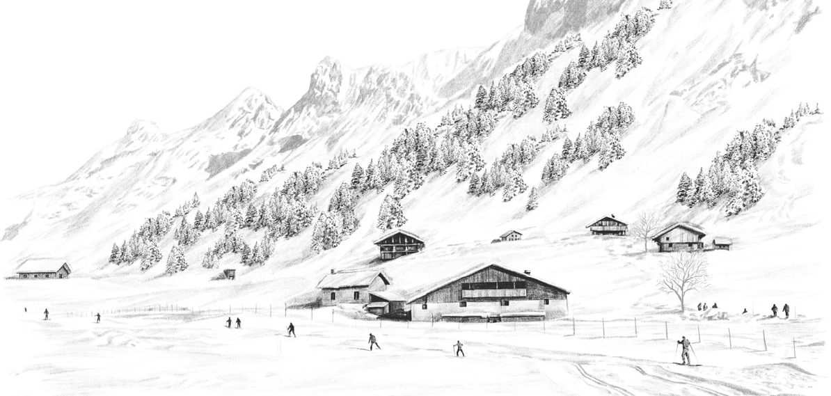 Papier peint Clusaz ski fond montagne Confins - Muralconcept