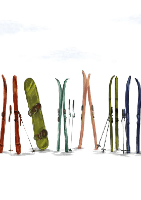 Papier peint panoramique skis colorés - Muralconcept