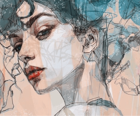 Papier peint visage féminin blue rose - Muralconcept