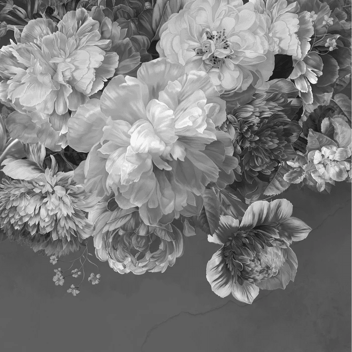 Papier peint fleur pivoine noir et blanc - Muralconcept