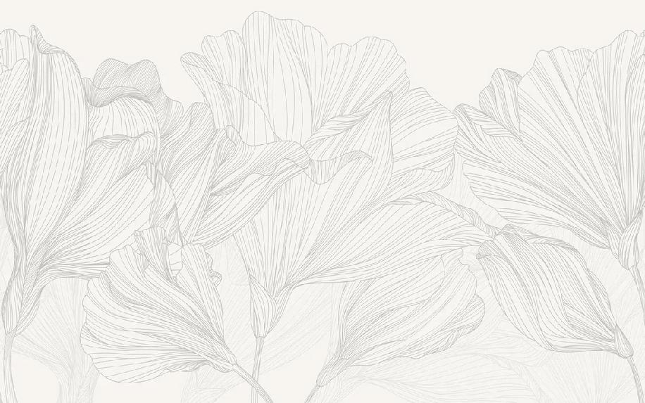 Papier peint panoramique gris et blanc valse des fleurs - Muralconcept
