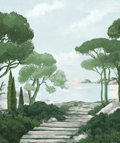 Papier peint balade dans les calanques vert - Muralconcept