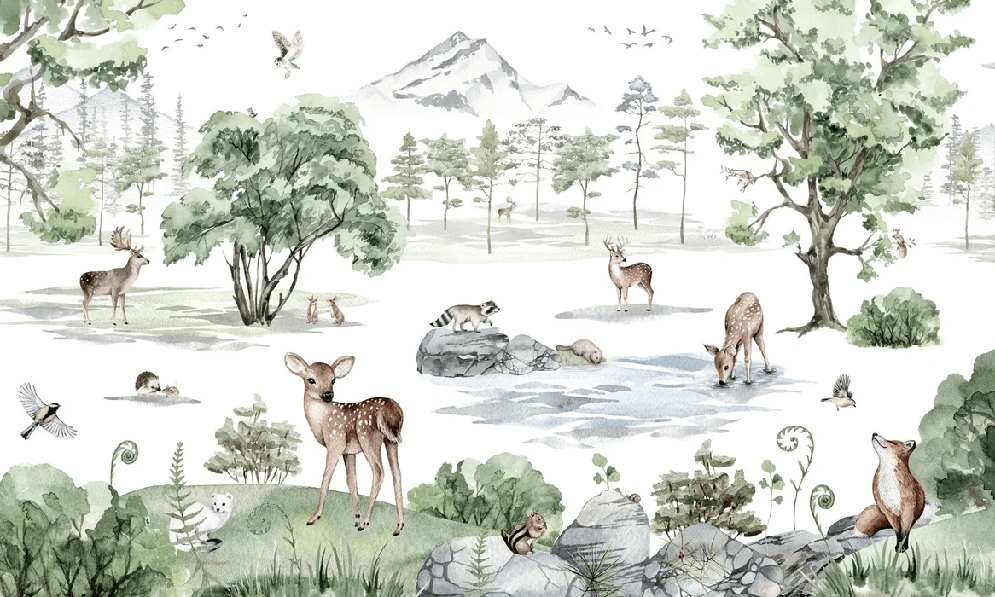 Papier peint animaux prairie enneigée - Muralconcept