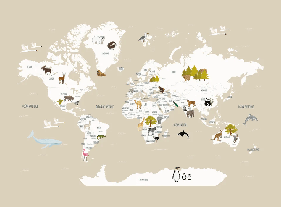 Children's French world map wallpaper beige