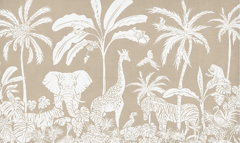 Papier peint enfant safari monochrome beige - Muralconcept