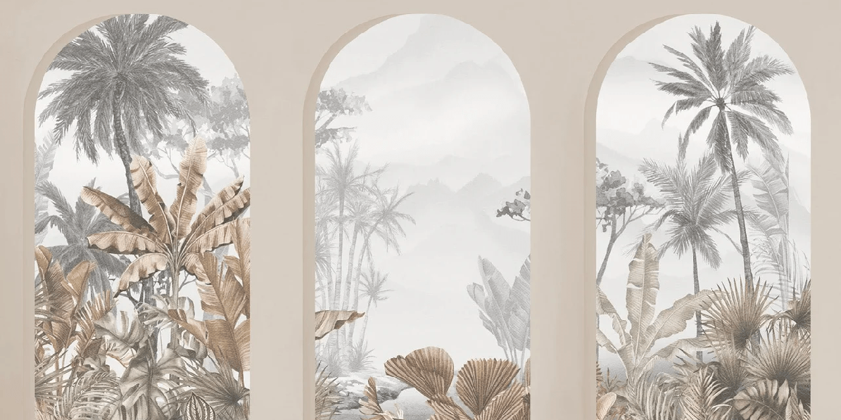 Papier peint arches tropicales sépia