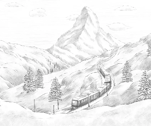 Papier peint panoramique Mont Cervin noir et blanc - Muralconcept