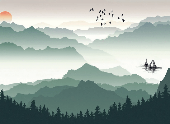 Papier peint montagne et voile sur le lac, XXL, tendance