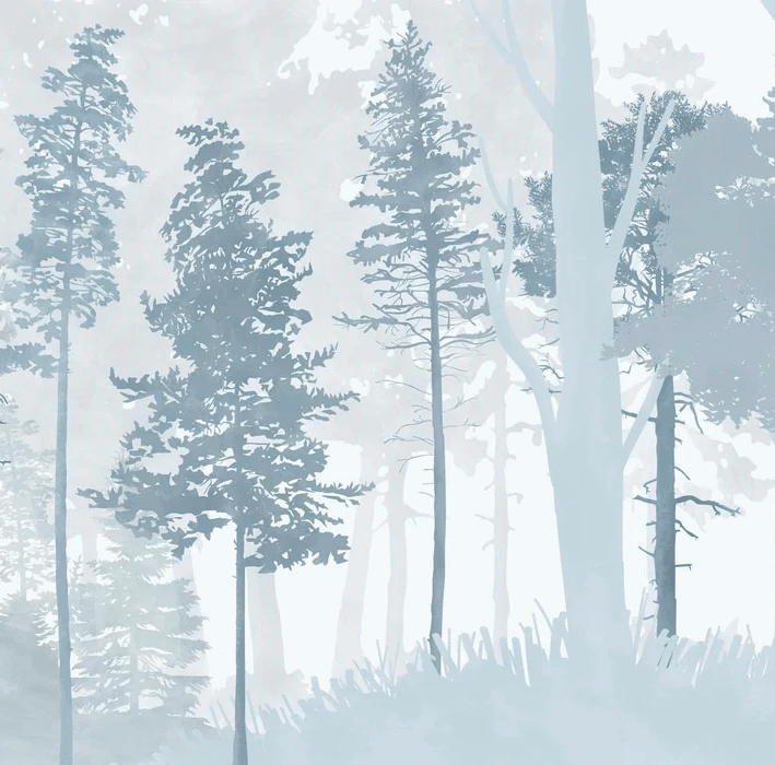 Papier peint panoramique forêt bleu scandinave, XXL, tendance