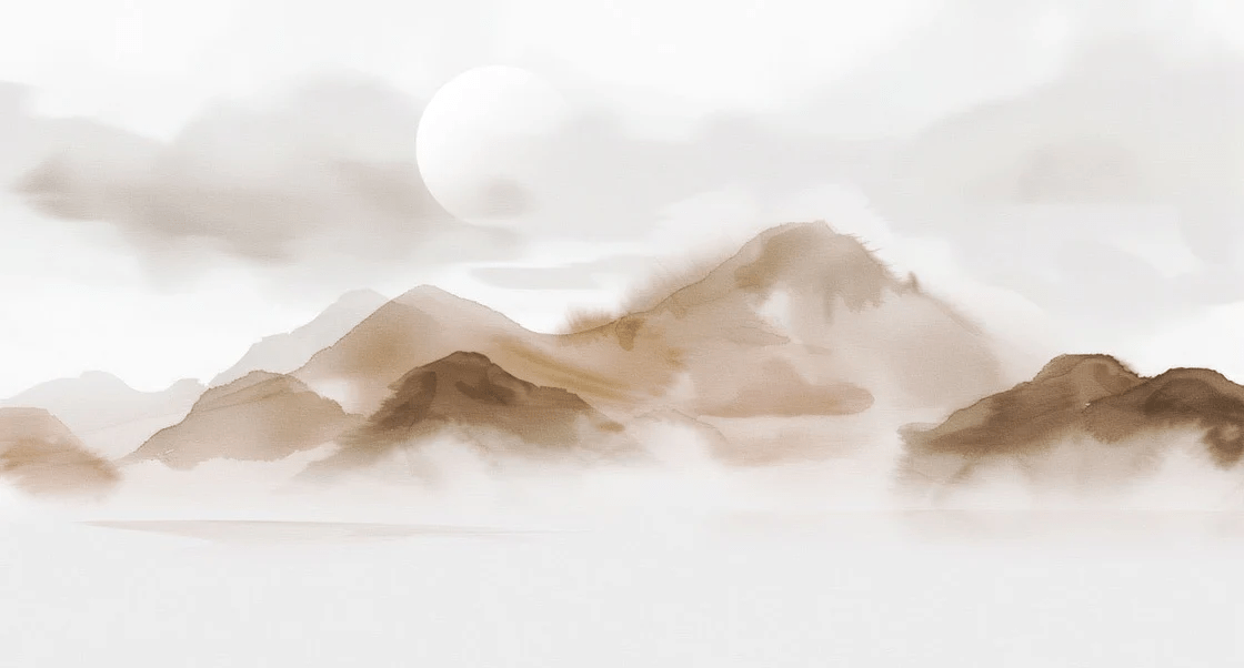 Wallpaper with misty mountains – Sepia glow