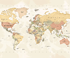 Papier peint panoramique carte du monde exploration - Muralconcept