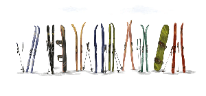 Papier peint panoramique skis colorés - Muralconcept