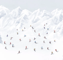 Papier peint montagne skieurs colorés, XXL, tendance