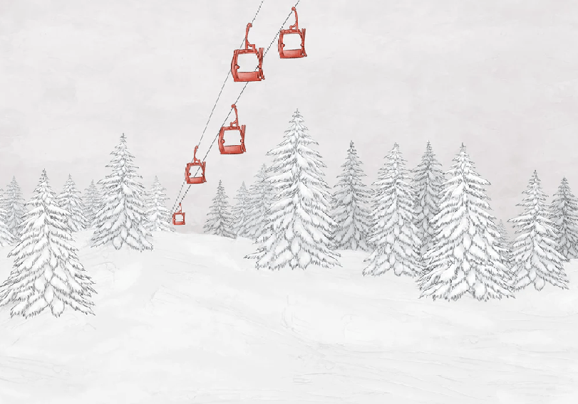 Papier peint montagne télécabine rouge