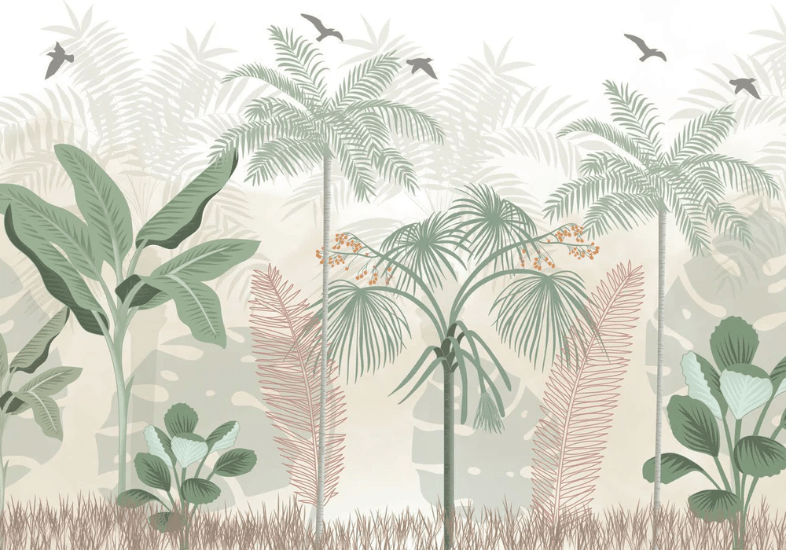 Papier peint panoramique jungle pastel