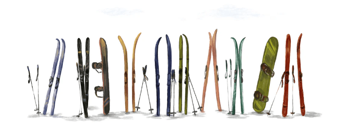 Papier peint panoramique skis colorés, XXL, tendance