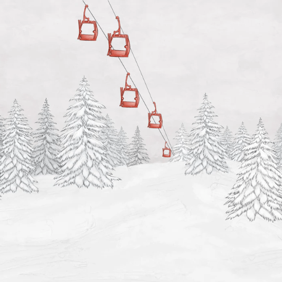 Papier peint montagne télécabine rouge - Muralconcept