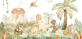 Papier peint bébés dinosaures au parc, XXL, tendance