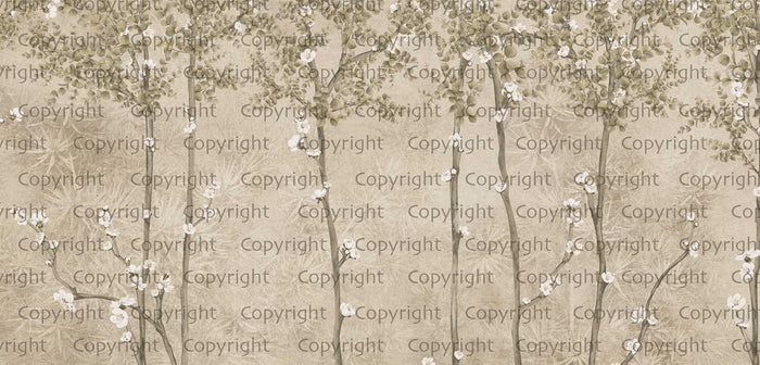 Papier peint panoramique branches japandi  beige - Muralconcept