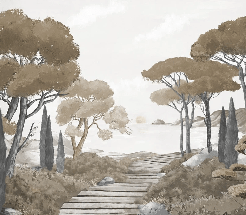 Papier peint balade dans les calanques brun - Muralconcept