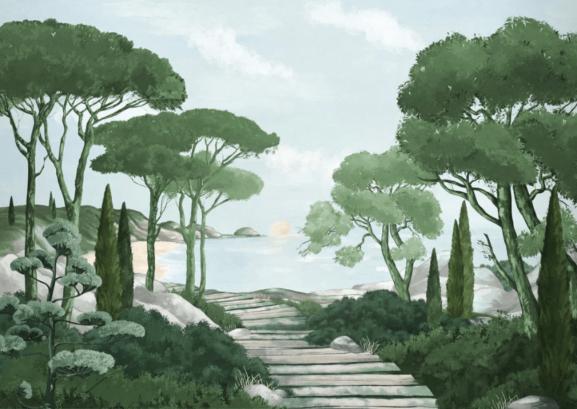 Papier peint balade dans les calanques vert - Muralconcept