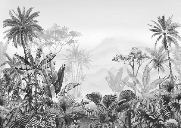 Papier peint tendance tropical noir et blanc - Muralconcept