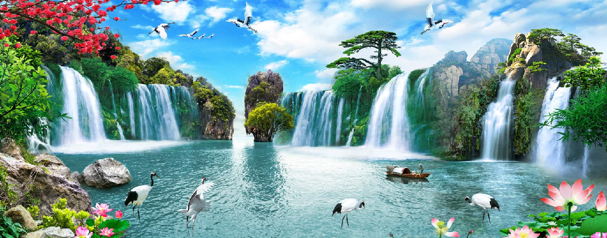 Papier peint panoramique Cascade Asie Zen - Muralconcept