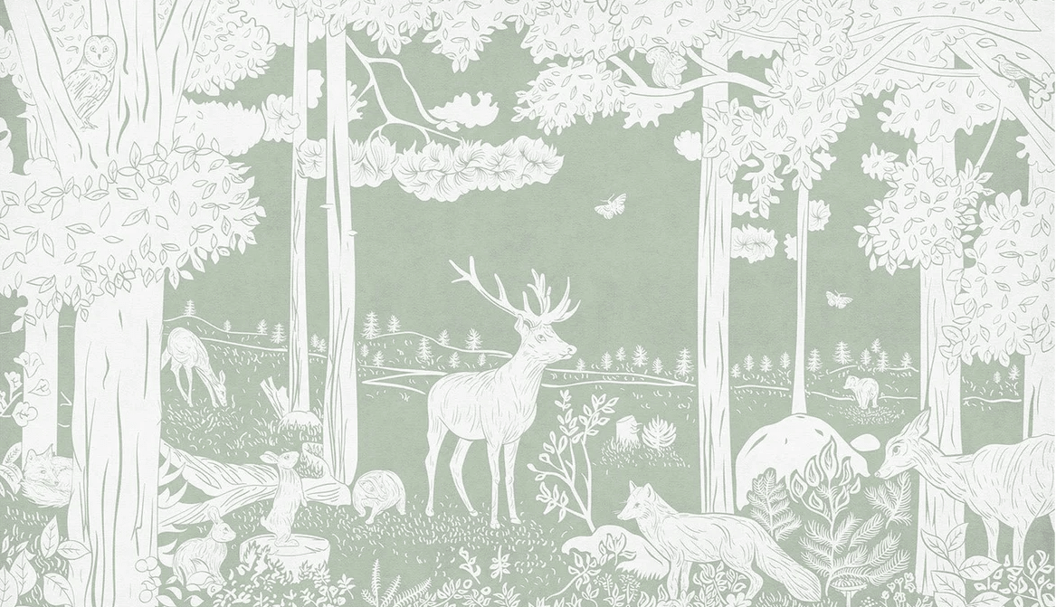 Papier peint animaux des bois vert - Muralconcept