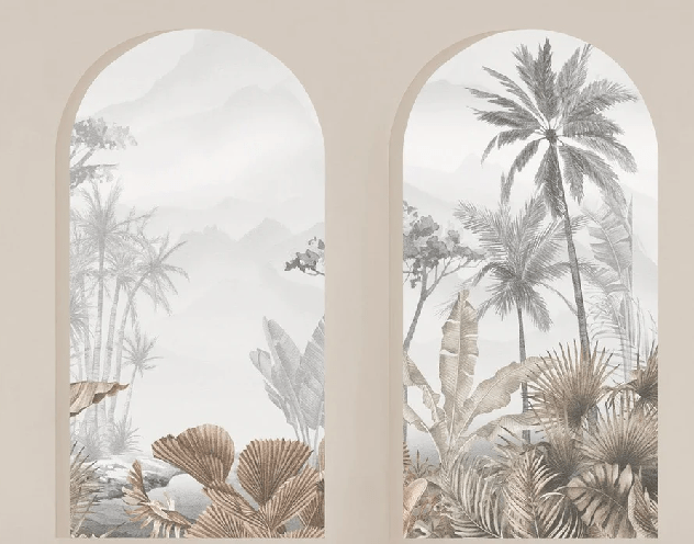 Papier peint arches tropicales sépia