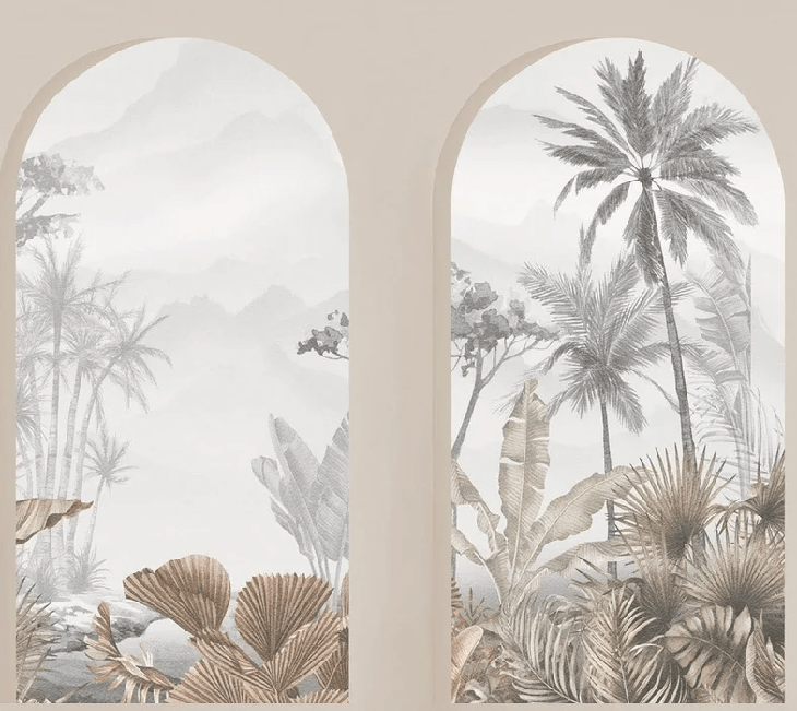 Papier peint arches tropicales sépia
