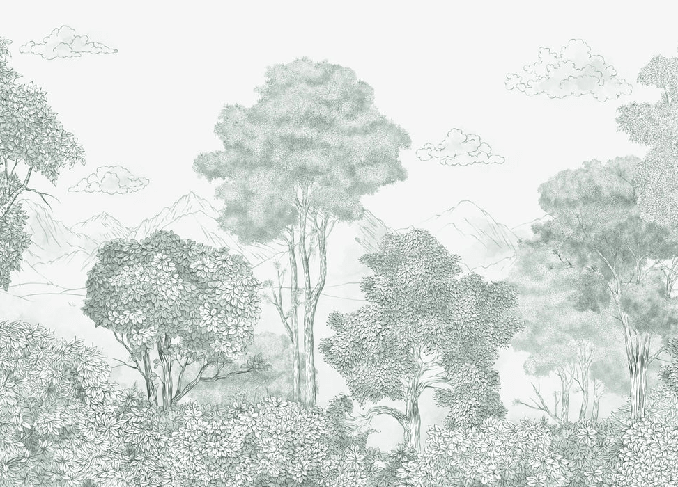 Papier peint panoramique Forêts et Monts vert - Muralconcept