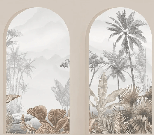 Papier peint arches tropicales sépia