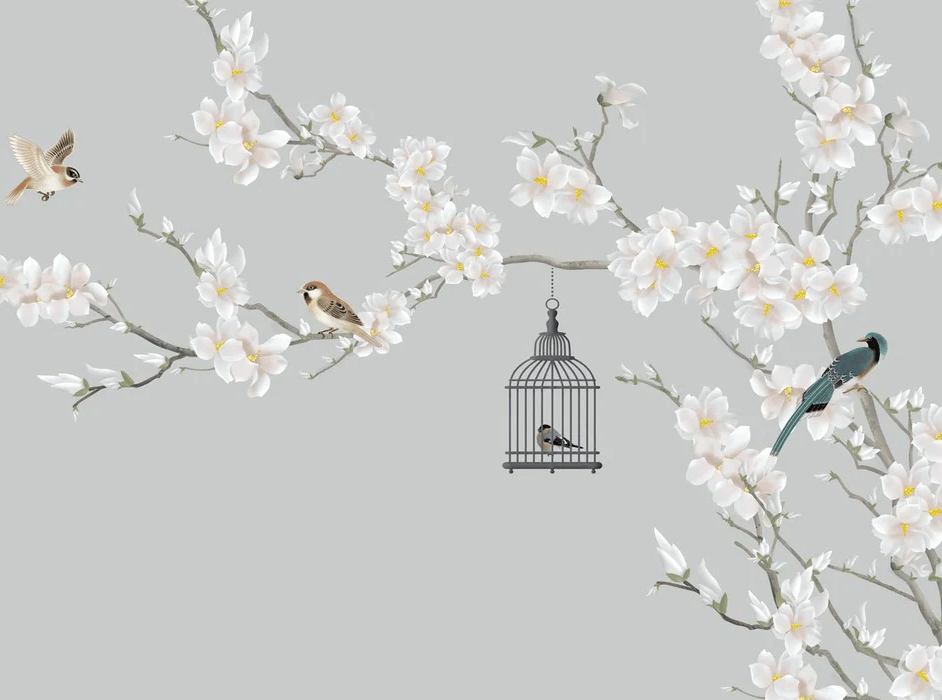 Papier peint salon romantique arbre en floraison, XXL, tendance