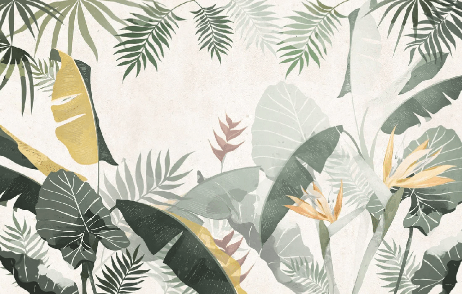 Papier peint sur mesure végétal vert jaune - Muralconcept