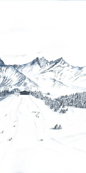 Megève mountain wallpaper – Hand-painted artistic mural