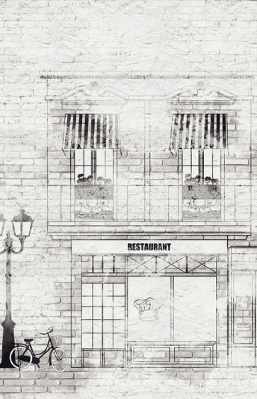 Papier peint bistrot vintage façade parisienne - Muralconcept