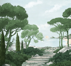 Papier peint balade dans les calanques vert, XXL, tendance