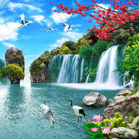 Papier peint panoramique Cascade Asie Zen - Muralconcept