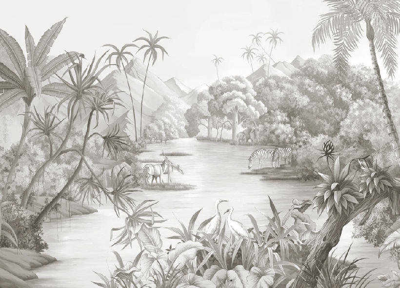 Papier peint panoramique jungle pittoresque - Muralconcept
