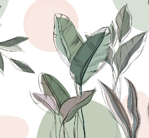 Papier peint panoramique végétal graphique vert - Muralconcept