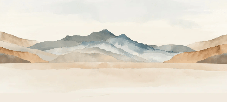 Papier peint panoramique montagne aquarelle pastel – Décor mural paysage apaisant - Muralconcept