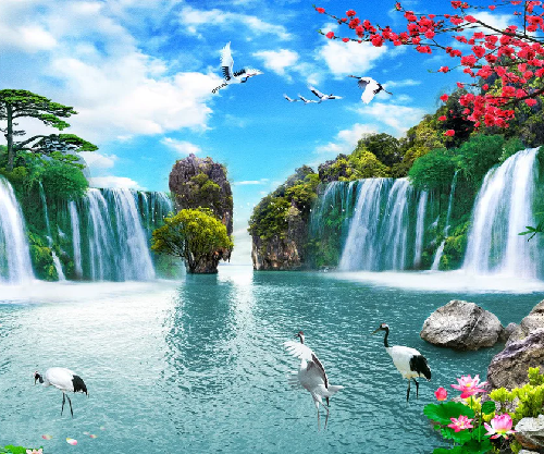 Papier peint panoramique Cascade Asie Zen - Muralconcept
