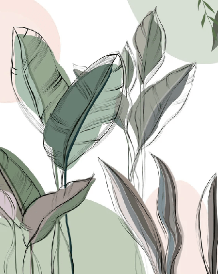 Papier peint panoramique végétal graphique vert - Muralconcept